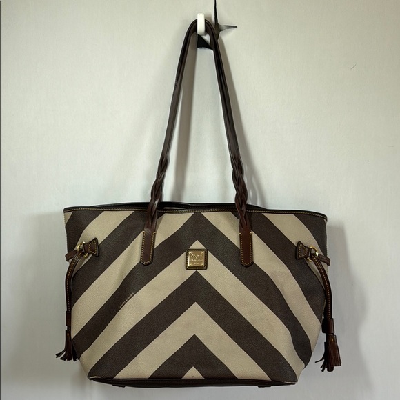 Dooney & Bourke Handbags - Dooney & Bourke Brown and Cream Chevron Bailey Bag